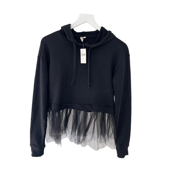 Pilcro Tulle-Hem Black Hoodie - Picture 4 of 5